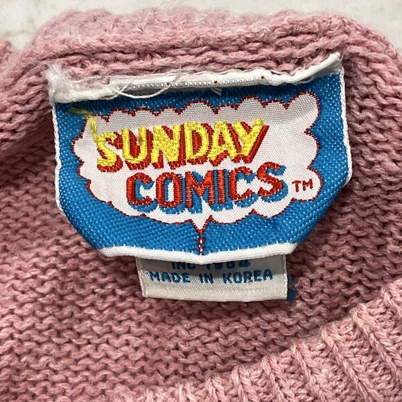 Sunday Comics Sweater M Vintage Mickey Minnie Flowers Short Sleeve Pink Textured - Picture 8 of 9
